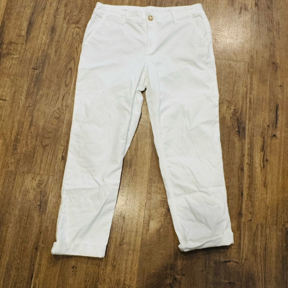 Ann Taylor Loft Monroe Slim Womens Ankle Pants Size 8 White Mid Rise Cotton